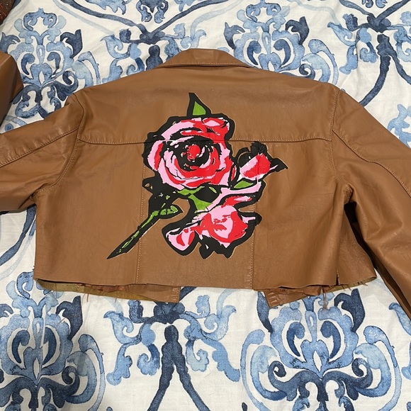 Oversized Hand Painted upcycled leather Jacket - Picture 2 of 2